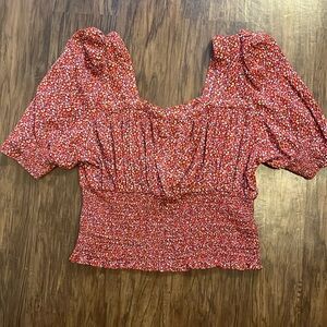 Universal Thread Red Floral Tshirt Square Neck Blouse Smocking